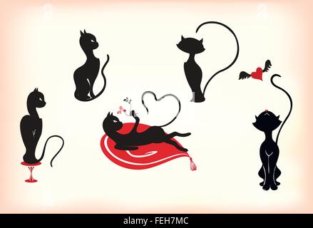 Abstract stylized cats in different poses. EPS10 vector illustration Stock Vector