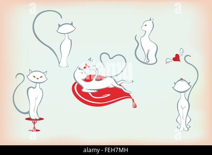 Abstract stylized white cats in different poses. EPS10 vector illustration Stock Vector