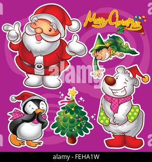 set of colorful cute christmas characters and decorations.santa claus and snowman set.christmas design elements.Christmas season theme.Santa Claus. Stock Vector