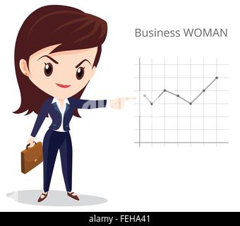 Illustration of business people making a presentation with the use of a white board showing pie-charts and graphs.business woman and man in the office Stock Vector