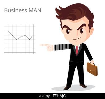 Illustration of business people making a presentation with the use of a white board showing pie-charts and graphs.business woman and man in the office Stock Vector