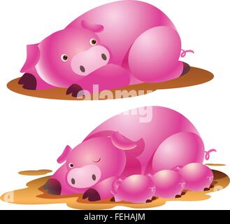 cute cartoon pigs. Vector illustration with simple gradients. All in separate layers for easy editing.Cute piggy collection. Vector illustration Stock Vector
