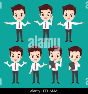 Businessman character actions set.Set of businessman character poses, Business concept cartoon.Set of businessman character poses, Business concept Stock Vector