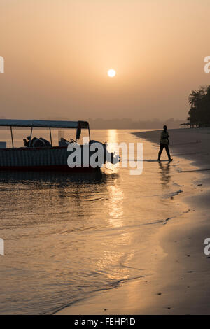 Sunset at Ponta Anchaca holiday resort on the the island of Rubané, Bijagos Islands, Guinea Bissau Stock Photo