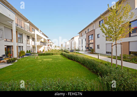 Modern residential buildings with outdoor facilities, Facade of new apartment houses Stock Photo
