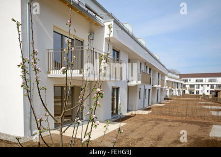New residential buildings with outdoor facilities, construction work near completion Stock Photo