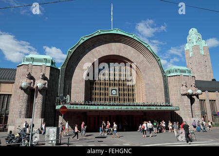 Helsinki Central railway station main entrance, Helsinki, Uusimaa, Finland. Stock Photo