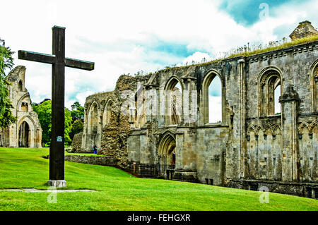 Ruins of Glastonbury Abbey, a Benedictine monastery in Glastonbury, Somerset, England, a grade I listed building Stock Photo