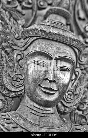 Wooden Thai Buddha Black And White Stock Photo