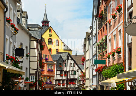 Moselle Valley Germany: View to historic half timbered houses in the old town of Bernkastel-Kues, Europe Stock Photo