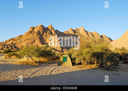 Camping site at Spitzkoppe in the Namib desert of Namibia Africa Stock Photo