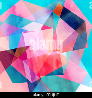 Abstract watercolor background with colorful geometry elements Stock ...