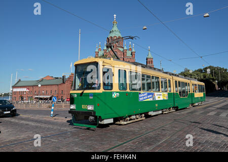 The No 2 electric tram operated by HSL (Helsingin Seudun Liikenne) in Helsinki, Finland. Stock Photo