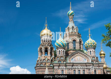 The Church of the Savior on Spilled Blood from Griboyedov Canal Embankment, Saint Petersburg, Northwestern Region, Russia Stock Photo