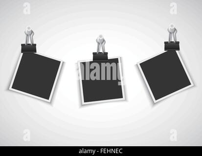Blank photo frames with clip and pushpin Stock Vector