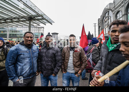 Dresden, Germany, 6th Febuary, 2016. Various factions of the antifascist movement rally at Dresden’s cerntral station, under the banner of the Europe-wide rally 'Solidarity without Limits'. The Demonstration is against the Europe-wide Pegida-rally 'Fortress Europe'. Credit:  Leon Breiter/Alamy Live News Stock Photo