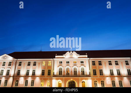 Estonian Parliament in Tallinn at night Stock Photo