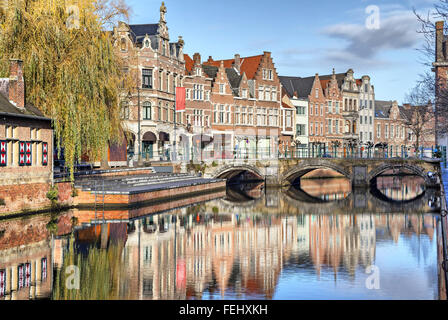 Old buildings, canal and bridge in Lier, Flanders, Belgium Stock Photo