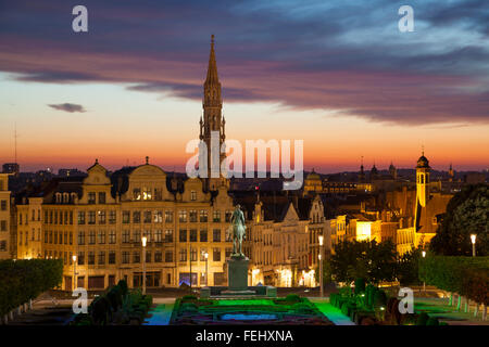 Cityscape of Brussels from Monts des Arts in the evening with mysterious sky Stock Photo