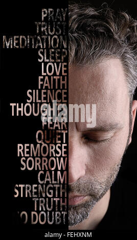 Thinking man with closed eyes Stock Photo