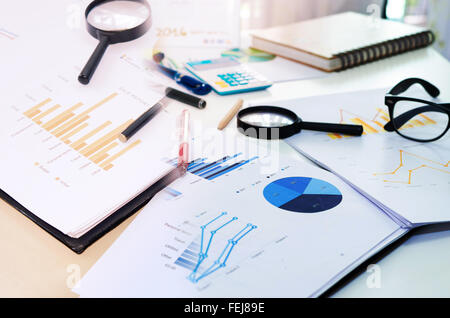 Graphs and Charts Report with pen. Stock Photo