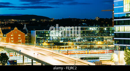 OSLO, NORWAY - JULY 31, 2014: Night View of Cityscape in Oslo, Norway. Summer Season Stock Photo