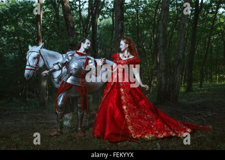 Medieval knight with lady Stock Photo