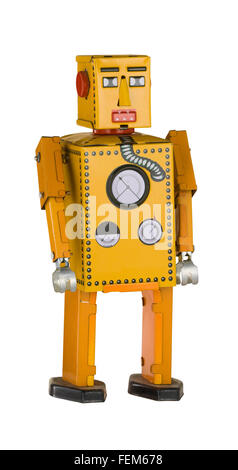 tin robot isolated on white background Stock Photo