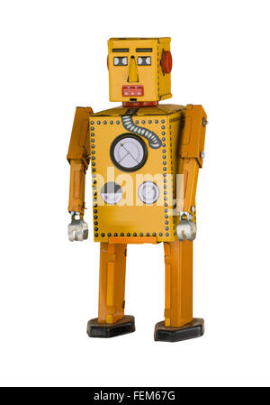 tin robot isolated on white background Stock Photo