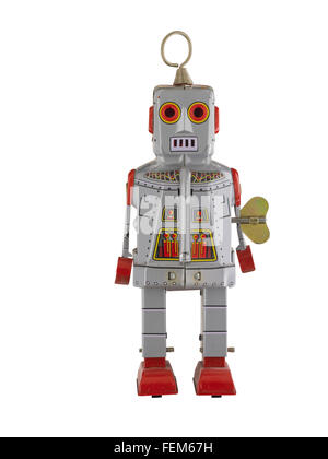 tin robot isolated on white background Stock Photo