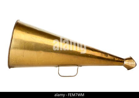 vintage brass bullhorn isolated Stock Photo