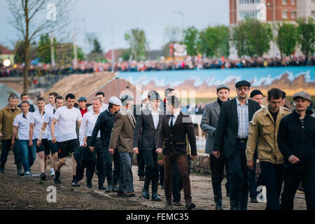 MOGILEV, BELARUS - MAY, 08, 2015: Parade of unidentified re-enactors dressed as Soviet soldiers during events dedicated to 70th Stock Photo