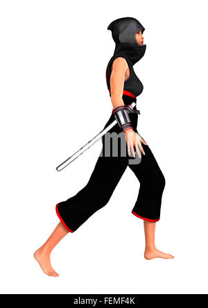 3D digital render of a female ninja isolated on white background Stock Photo