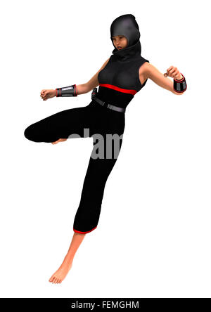 3D digital render of a female ninja isolated on white background Stock Photo