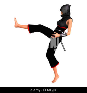 3D digital render of a female ninja isolated on white background Stock Photo