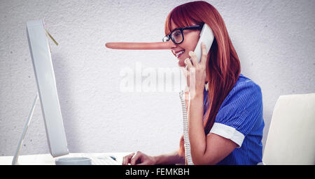 Composite image of smiling hipster woman on phone Stock Photo