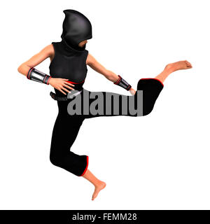 3D digital render of a female ninja isolated on white background Stock Photo