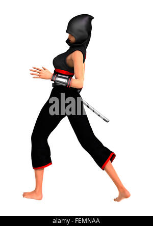 3D digital render of a female ninja isolated on white background Stock Photo