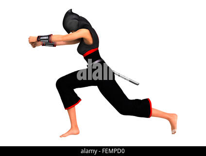 3D digital render of a female ninja isolated on white background Stock Photo