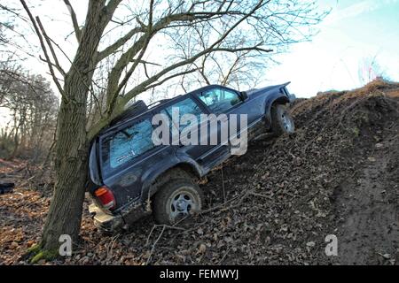 Gdansk, Poland 7th, February 2016 Dozen 4x4 cars every weekend take part in the amateur off-road race in Gdansk. Drivers practic Stock Photo