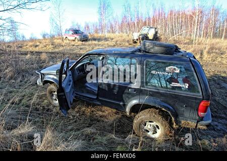 Gdansk, Poland 7th, February 2016 Dozen 4x4 cars every weekend take part in the amateur off-road race in Gdansk. Drivers practic Stock Photo