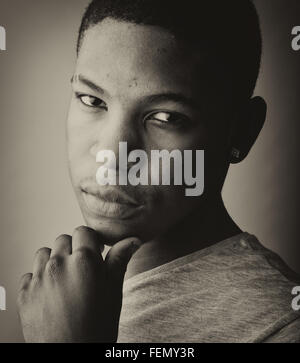 Close up Headshot portrait of a handsome black man. Stock Photo