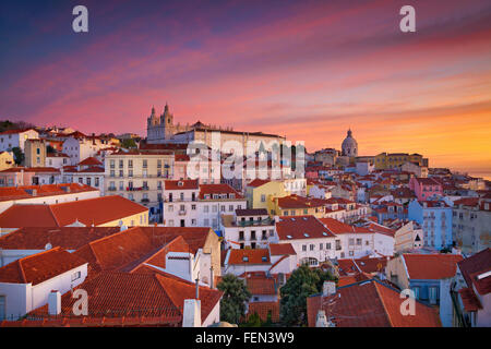 Lisbon. Image of Lisbon, Portugal during dramatic sunrise. Stock Photo