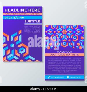 vector colorful geometric violet red orange abstract flyer poster invitation template front back sides Stock Vector