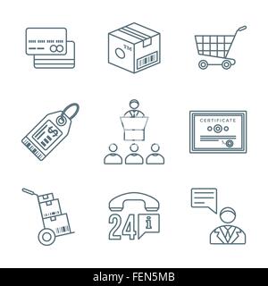 vector dark grey outline business distribution marketing process icons set white background Stock Vector