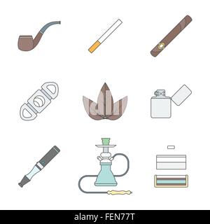 vector color outline various tobacco goods accessories icons set white background Stock Vector