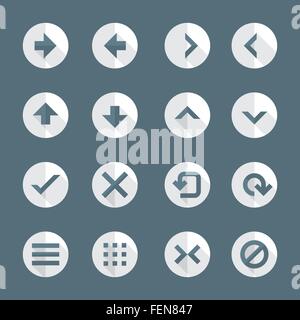 vector dark gray white flat design round various navigation menu buttons icons set long shadows Stock Vector