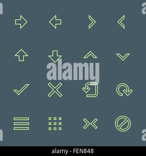 vector light green outline various navigation menu buttons icons set on dark background Stock Vector