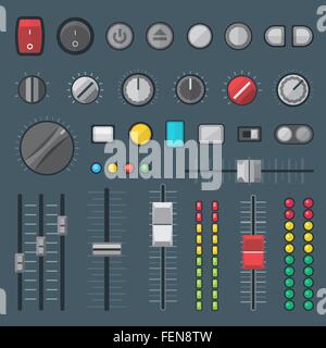 vector various colored flat design buttons switchers faders sliders crossfaders indicators set Stock Vector