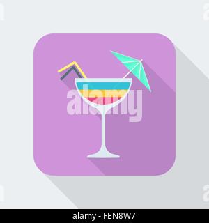 vector colored flat design rainbow layered cocktail with tubes stick umbrella icon with shadow Stock Vector